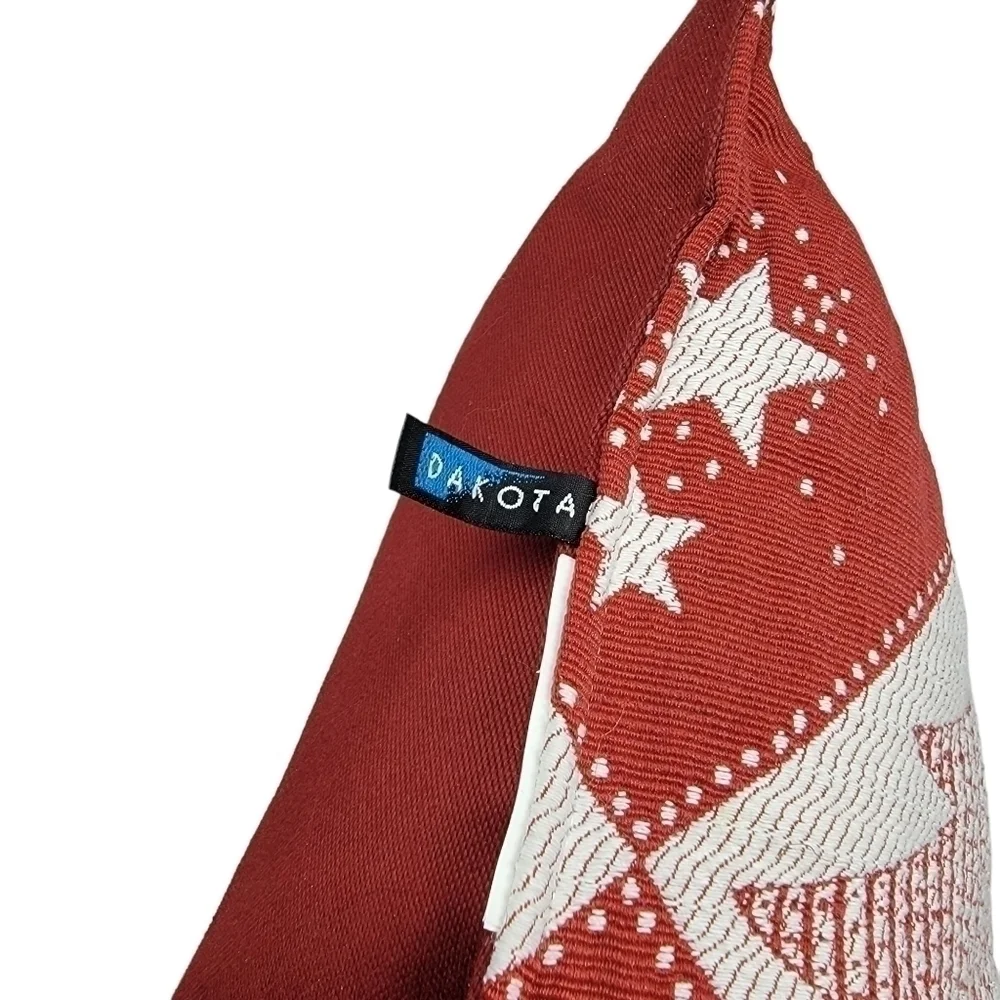 DEKOTAH 18x18 Christmas Tapestry Pillow Holly Red White Stars T05